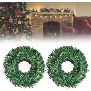 2 stuks 5,5 m kunstdennenslinger, slinger, kerstslinger, van pvc, kunststof, voor binnen en buiten, groene slinger voor muren, leuningen en deuren