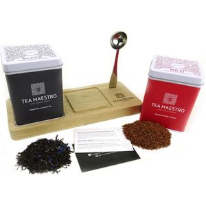 Dutch Tea Maestro - Theeplank met 2 blikjes losse thee - Earl Grey en Rooibos