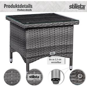 STILISTA Tuintafel - Bijzettafel - Wicker - Rotan - 50 x 50 cm - Met Glasplaat - Zwart