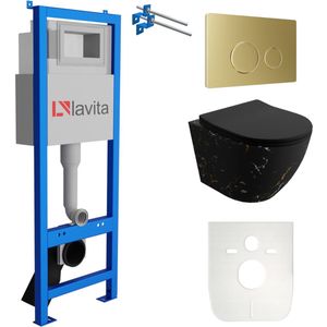 LAVITA® Inbouwreservoir Complete Toiletset LAV 101 - Inbouw WC Hangtoilet Wandcloset SOFI SLIM FIRE - Bedieningsplaat 200.4.5 Gouden - Voorwandelement voor toilet 40cm - Installatiesysteem