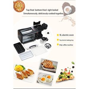 Mrs. Jones® Ontbijmachine - Ontbijtmaker - Ontbijtstation - 3 In 1 Koffiezetapparaat, Broodrooster en Mini Keukenoven - Zwart - 45x18x20 cm