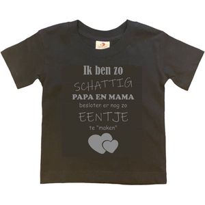 Shirt Aankondiging zwangerschap Ik ben zo schattig papa en mama besloten er nog zo eentje te ""maken"" | korte mouw | zwart/grijs | maat 134/140 zwangerschap aankondiging bekendmaking