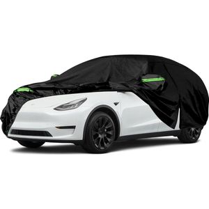 Autohoes, waterdicht voor Tesla Model 3 2017-2022, ademend, volledige garage dekzeil voor regen, zon, stofbescherming met ritssluiting, zwarte autohoes voor binnen en buiten (model Y)
