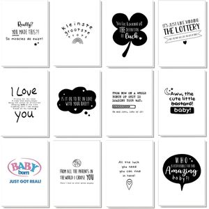 Liefs Jansje | Wenskaarten zwart wit | Set van 12 | Met envelop en sluitzegel | Zwart wit geboortekaart | Wenskaarten geboorte set | Wenskaarten geboorte | Grappige geboorte quotes | Wenskaarten set | Geboorte tekst wenskaart