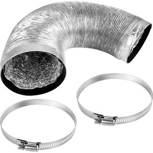 Aluminium Ventilatieslang voor afzuigkap of droger - flexibele afvoerslang met 2 stalen klemmen - diameter 100 mm x 3 m