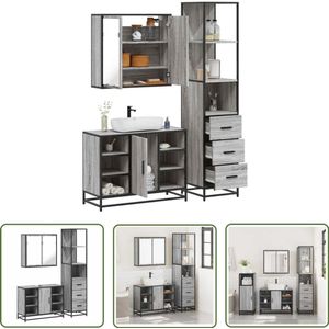 The Living Store 3-delige Badkamermeubelset bewerkt hout grijs sonoma eikenkleur - Badkamermeubilair - Badkamerspiegel - Wastafelkast - Badkamerinrichting - Grijze Badkamer