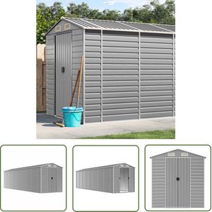 The Living Store Tuinschuur 191x725x198 cm gegalvaniseerd staal lichtgrijs - Tuinschuur - Schuur - Buitenschuur - Stalen Schuur - Opbergtent