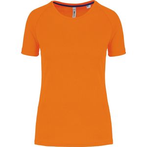 Gerecycled damessportshirt met ronde hals Fluorescent Orange - L
