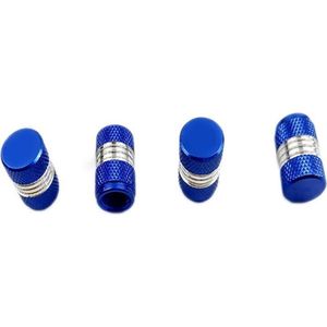 4 Blauwe aluminium ventieldopjes met ingeslepen zilverkleurige ring - NBH®