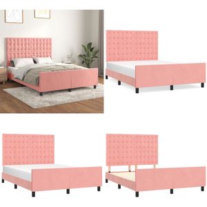 vidaXL Bedframe met hoofdeinde fluweel roze 140x200 cm - Bedframe Met Hoofdeinde - Bedframes Met Hoofdeindes - Bed - Slaapmeubel