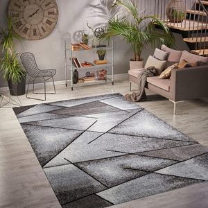 Tapijt | geweven tapijt | voor woonkamer, hal, slaapkamer | grijs modern | geometrisch design |100 | afmetingen 120 x 170 cm, 30161 grijs 120170