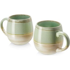 2 x 620 ml - koffiekopjesset / beker - moderne keramische mok - grote koffiemok - Kiln Glaze groen