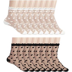 8 Pairs Thin Transparent Mesh Ankle Sheer Ruffle Clear Casual Socks - Summer Thin Socks for Women