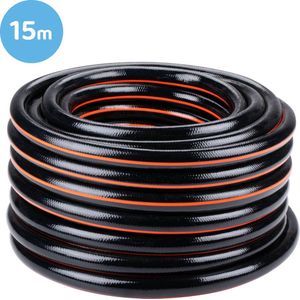 Tuinslang - Black+Decker - Tuinslang 15 meter - ⌀13MM - Duurzaam PVC - Tuin Besproeien, Auto Wassen, Zwembad Vullen - Past op Elke Standaard Kraan - Zwart/Oranje