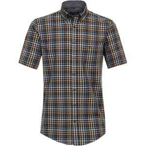 CASA MODA Sport casual fit overhemd - korte mouw - dobby - beige geruit - Strijkvriendelijk - Boordmaat: 39 - 40