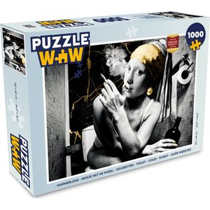 Puzzel Marmerlook - Meisje met de parel - Sigaretten - Toilet - Goud - Kunst - Oude meesters - Legpuzzel - Puzzel 1000 stukjes volwassenen