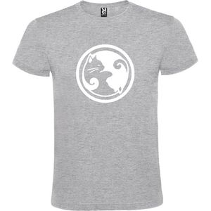 Grijs  T shirt met  ""Ying Yang poezen"" print Wit size XXXXL