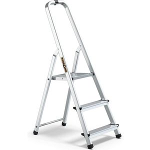 Keukentrap Huishoudladder Aluminium 3 Treden Capaciteit 125kg Veiligheidsrail Werkladderplatform - Multifunctioneel Trapladders - 40 x 121 x 12cm