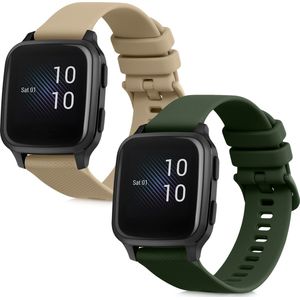 kwmobile 2x armband geschikt voor Garmin Venu Sq Music / Sq - Bandjes voor fitnesstracker in donkergroen / beige