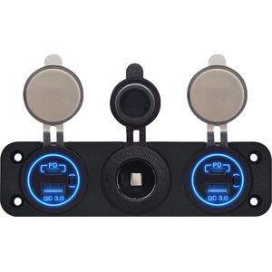 ProRide 12V USB Autolader 2 Poorten - QC3.0 - Voltmeter en 12V/24V Sigarettenplug - Drievoudig inbouw