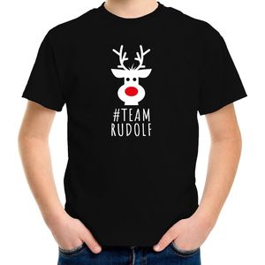 Bellatio Decorations kerst t-shirt voor kinderen - team Rudolf - zwart - Kerstdiner 140/152