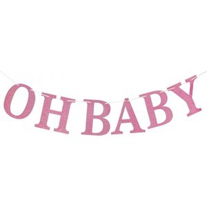 Glitterpapier slinger ""Oh Baby"", licht roze, DIY, 300 cm