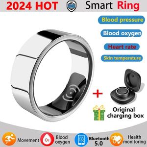 2024 Smart Ring Gezondheid Monitor Voor Mannen Vrouwen Bluetooth Bloeddruk Hartslag Slaap Hardlopen Sporten Monitoren Ip68 Waterdicht Voor IOS Android 18MM Zilver