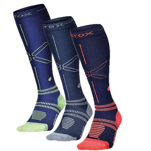 STOX Energy Socks - 3 Pack Sportsokken voor Mannen - Premium Compressiesokken - Kleuren: Donkerblauw/Geel,Blauw/Grijs en Navy-Oranje - Maat: XLarge - 3 Paar - Voordeel