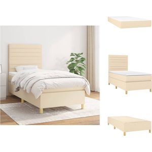 vidaXL Boxspringbed - Pocketvering - 90 x 200 cm - Crème - Duurzaam materiaal - Verstelbaar hoofdbord - Comfortabele ondersteuning - Middelharde ondersteuning - Huidvriendelijk topmatras - Inclusief montagehandleiding - Bed