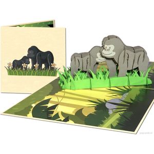 Popcards popupkaarten – Dierenkaart Gorilla met kind Aap Mensenaap Oerwoud Afrika Dierentuin Geboortekaart Verjaardag Felicitatie pop-up kaart 3D wenskaart