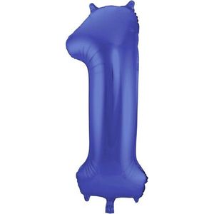 Folat - Folieballon Cijfer 1 Blauw Metallic Mat - 86 cm