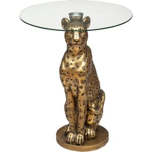 Ronde salontafel van hars en gehard glas D40cm goud