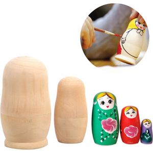 Daily Essentialz Matroesjka Poppen Set - Baboesjka - Matroesjka Speelgoed - Nesting Dolls - Peg Dolls - Russische Poppetjes - Babushka - Ongeschilderd