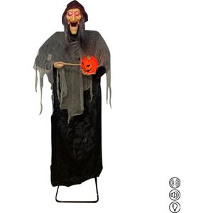 Fjesta Halloween Heks Met Pompoen - Halloween Decoratie - Halloween Pop - Geluid - Licht - Beweging - 200cm