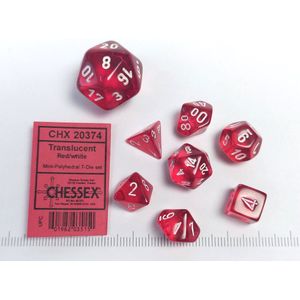 Chessex Doorschijnende Mini-Polyhedral Rood/wit Dobbelsteen Set (7 stuks)