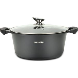 Swiss Pro+ Braadpan - met glazen deksel - Zwart - 28 cm - Antiaanbaklaag