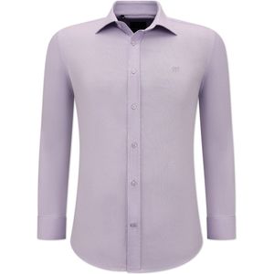 Getailleerde Heren Effen Oxford Shirt - Slim Fit Stretch - Paars