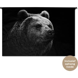 Wandkleed Dieren - Portret van een beer op een zwarte achtergrond Wandkleed katoen 180x120 cm - Wandtapijt met foto XXL / Groot formaat!