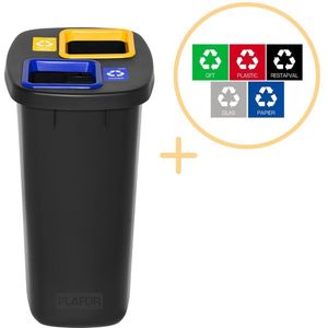 Plafor Duo Bin, Prullenbak voor afvalscheiding - 90L – Zwart - Met 5 Gratis Stickers – Recycle – Afvalbak - Vuilnisbak – Afvalemmer – Afvalscheiding – Vuilnisemmer – Sorteerafvalemmer – Recycling – Hygiënisch - Kantoor – Keuken