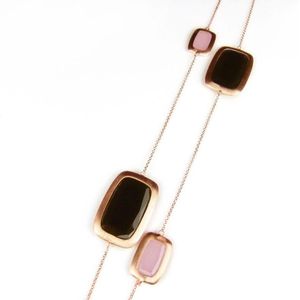 Zilveren halsketting halssnoer collier roos goud verguld Model Color Power gezet met roze en bruine stenen