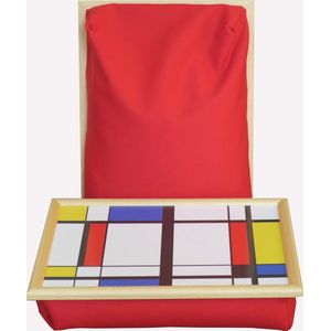 CW Laptray, Schoottafel, Schootkussen, Laptoptafel, Dienblad met kussen Mondriaan kleine blokken - 40x30 cm