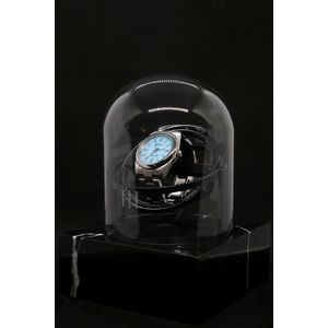 Dubbele Tourbillon horlogeopwinder in zwart Nero Marquina marmer en zwart stalen ringen - Elbrus Horology - Gyrowinder Orbit Watch Winder