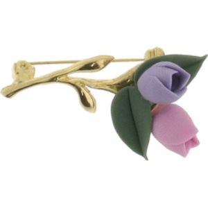 Behave - Broche - Bloemen - Tulpen - Goud kleur - Roze - Paars - 4 cm