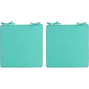 2x Stoelkussens voor binnen- en buitenstoelen in de kleur aqua groen/blauw 40 x 40 cm - Tuinstoelen kussens