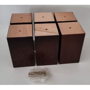 Set van 6 stuks houten meubelpoten Wengé (donker bruin) beuken 12 cm hoogte 7x7 cm met schroeven Boxspring bedden banken