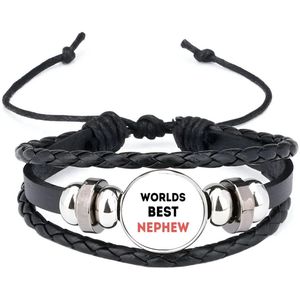 Akyol - worlds best nephew armband zwart - Neef - de beste neef - verjaardagscadeau - verjaardag - cadeau - cadeautje voor neef - neef artikelen - kado - geschenk - gift