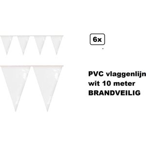6x PVC vlaggenlijn wit 10 meter BRANDVEILIG - Huwelijk Trouwen Themafeest Gala festival verjaardag evenement party Brandveilig keurmerk