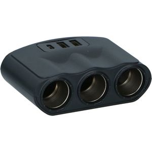 Dunlop Auto 3-weg verdeelstekker - aansteker ingang aansluiting - zwart - 12/24V - 1 naar 3 sockets - accessoires