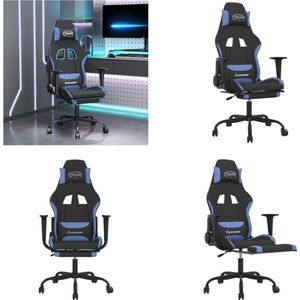 vidaXL Massage gamestoel met voetensteun stof zwart en blauw - Gamingstoel - Gamingstoelen - Televisiestoel - Racingstoel