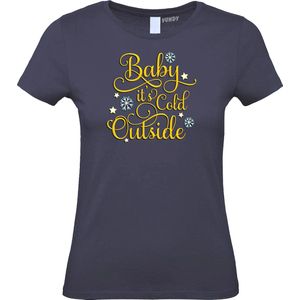 Dames t-shirt Baby Its Cold Outside | Foute Kersttrui Dames Heren | Kerstcadeau | Kerstpakket | Navy (Dames) | maat L